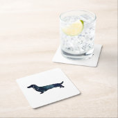 Dessous-de-verre Carré En Papier Aquarelle noire longue hailée Dachshund (En situation)