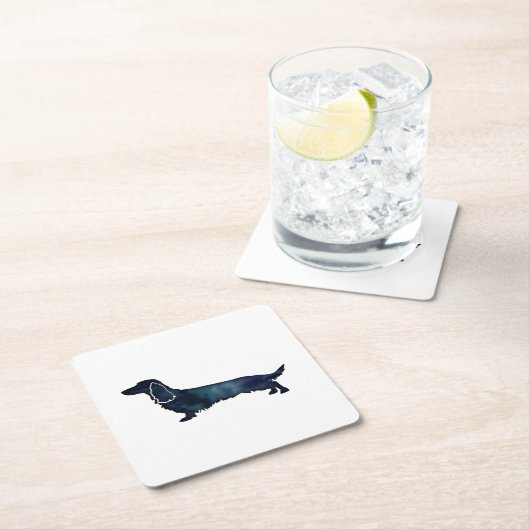 Dessous-de-verre Carré En Papier Aquarelle noire longue hailée Dachshund (En situation)