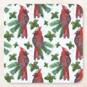 Dessous-de-verre Carré En Papier aquarelle Oiseau cardinal rouge