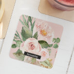Dessous-de-verre Carré En Papier Aquarelle Pastel Pink moderne Fleurs & Nom<br><div class="desc">Aquarelle Pastel Pink moderne Fleurs & Nom</div>