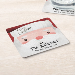 Dessous-de-verre Carré En Papier Aquarelle personnalisée Santa Claus Joyeux Christm