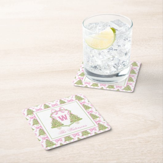 Dessous-de-verre Carré En Papier Aquarelle Pink Nutcracker Monogram Crest (En situation)