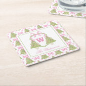 Dessous-de-verre Carré En Papier Aquarelle Pink Nutcracker Monogram Crest (Incliné)