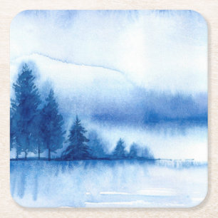 Dessous-de-verre Carré En Papier Aquarelle Pins d'hiver sur réutilisable