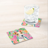 Dessous-de-verre Carré En Papier Aquarelle Preppy Palm Beach Fox Terrier Chien (En situation)