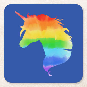Dessous-de-verre Carré En Papier Aquarelle Rainbow Unicorn