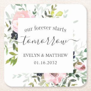 Dessous-de-verre Carré En Papier Aquarelle rose Floral pour toujours commence demai