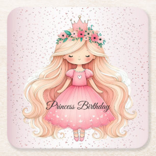 Dessous-de-verre Carré En Papier Aquarelle rose princesse Anniversaire