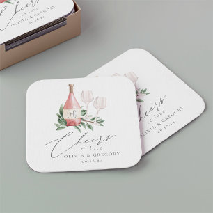 Dessous-de-verre Carré En Papier Aquarelle Rose Vin Botanique Chevaux d'amour