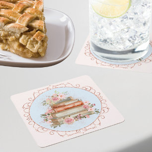 Dessous-de-verre Carré En Papier Aquarelle Roses Roses Roses et Livres Floral 