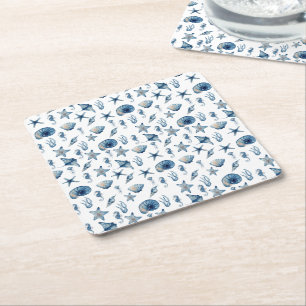 Dessous-de-verre Carré En Papier Aquarelle sous le Motif de mer