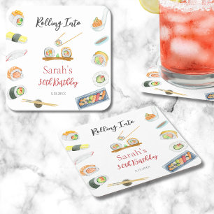 Dessous-de-verre Carré En Papier Aquarelle Sushi et Sashimi Tout âge Anniversaire