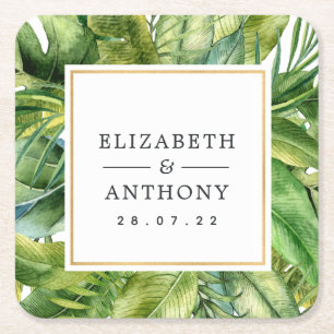 Dessous-de-verre Carré En Papier Aquarelle Tropical Summer Beach Wedding