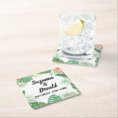 Dessous-de-verre Carré En Papier Aquarelle tropicale Aloha Dessous de verre de mari (En situation)