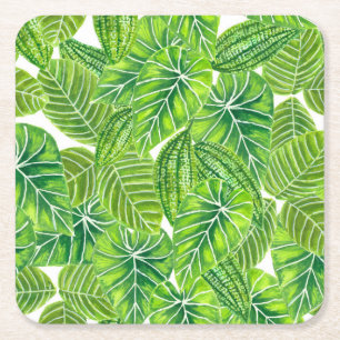 Dessous-de-verre Carré En Papier Aquarelle tropicale feuille design motif
