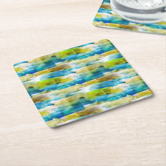 Dessous-de-verre Carré En Papier Aquarelle vert abstrait, bleu (Incliné)