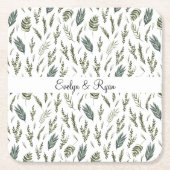 Dessous-de-verre Carré En Papier Aquarelle vert Feuille motif floral (Devant)