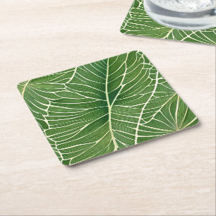 Dessous-de-verre Carré En Papier Aquarelle Vert Feuilles tropicaux