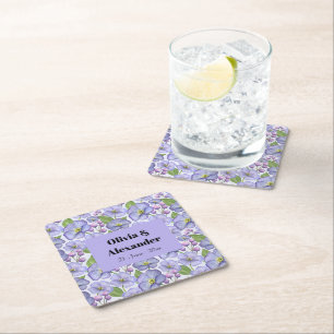Dessous-de-verre Carré En Papier Aquarelle Violettes Violettes & Motif Floral