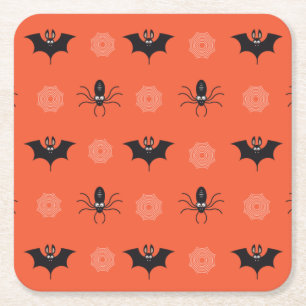 Dessous-de-verre Carré En Papier Araignée d'Halloween, chauve-souris et motif de co