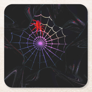 Dessous-de-verre Carré En Papier Araignée Rouge Dans Une Toile Qui Brille