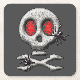 Dessous-de-verre Carré En Papier Araignées crâniennes effrayantes d'Halloween