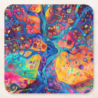 Dessous-de-verre Carré En Papier Arbre coloré de la vie Arc-en-ciel Sérénité Nature