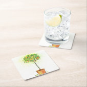 Dessous-de-verre Carré En Papier Arbre d'agrume peint d'aquarelle dans le pot (En situation)