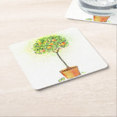 Dessous-de-verre Carré En Papier Arbre d'agrume peint d'aquarelle dans le pot (Incliné)