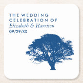 Dessous-de-verre Carré En Papier Arbre de chêne bleu, Mariage rustique et minimalis (Devant)