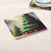 Dessous-de-verre Carré En Papier Arbre de Noël 2 (Incliné)