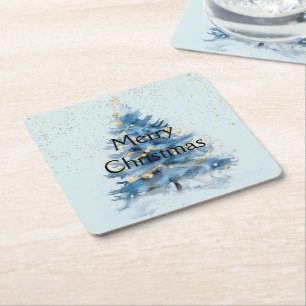 Dessous-de-verre Carré En Papier Arbre de Noël bleu Confetti en or