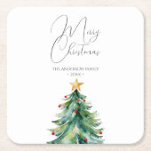 Dessous-de-verre Carré En Papier Arbre de Noël en aquarelle simple Joyeux Noël (Devant)