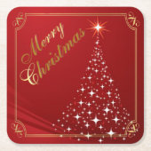 Dessous-de-verre Carré En Papier Arbre de Noël étincelant en rouge (Devant)