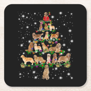 Dessous-de-verre Carré En Papier Arbre de Noël Golden Retriever Couvert Par Flash