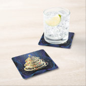 Dessous-de-verre Carré En Papier Arbre de Noël moderne filant en or (En situation)