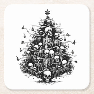 Dessous-de-verre Carré En Papier Arbre de Noël noir Crânes et os