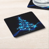 Dessous-de-verre Carré En Papier arbre de Noël stylisé SlipperyJoe bleu brillant s (Incliné)