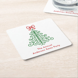 Dessous-de-verre Carré En Papier Arbre simple avec bow Noël moderne