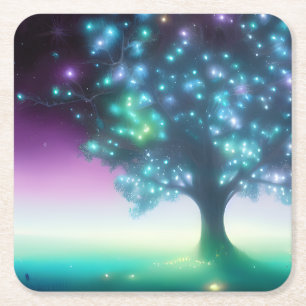 Dessous-de-verre Carré En Papier Arbre violet sarcelle avec lumières