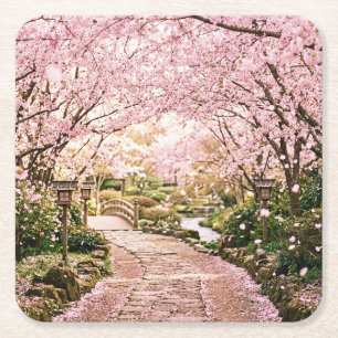 Dessous-de-verre Carré En Papier Arbres à fleurs de cerisier