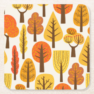 Dessous-de-verre Carré En Papier Arbres d'automne, motif sans soudure.