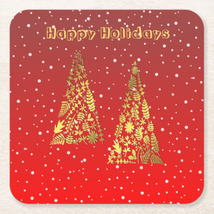Dessous-de-verre Carré En Papier Arbres de Noël en papier brillant doré pour les fê