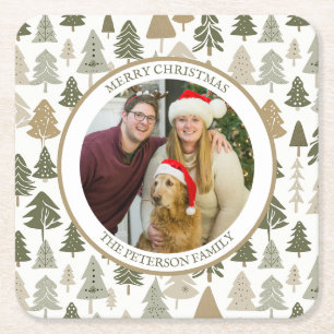 Dessous-de-verre Carré En Papier Arbres de Noël modernes motif Photo de famille