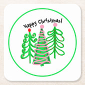 Dessous-de-verre Carré En Papier Arbres de Noël rose vert (Devant)