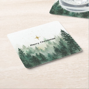 Dessous-de-verre Carré En Papier Arbres de Noël verts Gold Star Christmas