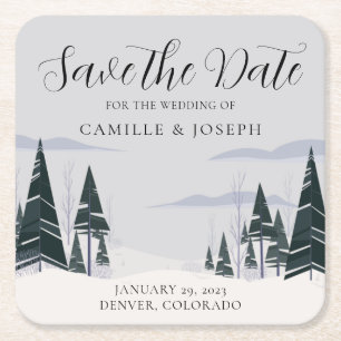 Dessous-de-verre Carré En Papier Arbres d'hiver Forêt de neige moderne Sauvez la da