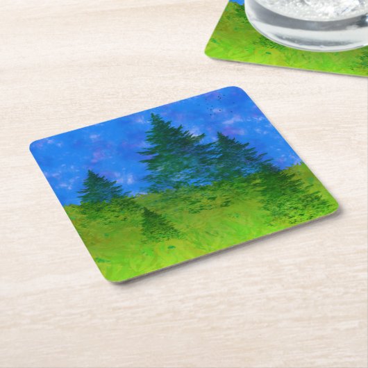 Dessous-de-verre Carré En Papier Arbres sur une colline (Incliné)