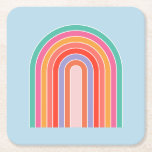 Dessous-de-verre Carré En Papier Arc-en-ciel bleu rétro<br><div class="desc">Arc-en-ciel rétro Abstrait - Arc-en-ciel coloré - Arrière - plan bleu.</div>