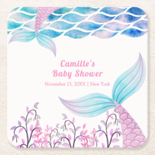 Dessous-de-verre Carré En Papier Arc-en-ciel sous la mer Mermaid Tail Baby shower